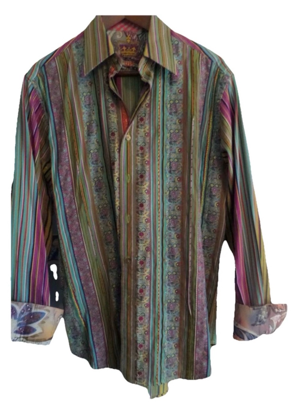 Robert Graham Multicolor Striped & Paisley Dress Shirt flip cuff